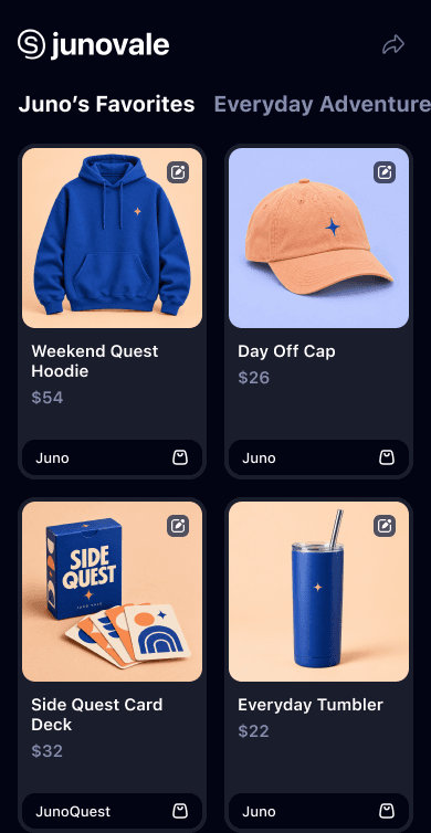 A creator shop inside Space with product collections